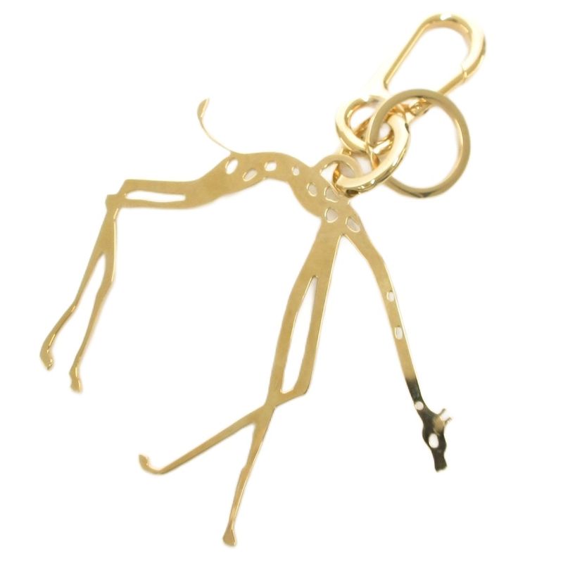 Loewe Giraffe Charm Key Ring Key Holder Logo Engraved Metal Gold Color Gv Aa