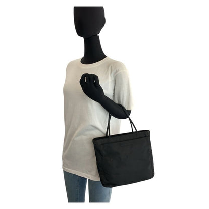 Prada Tessuto Triangle Logo Plate Black Silver Hardware Nylon Tote Bag Shoulder