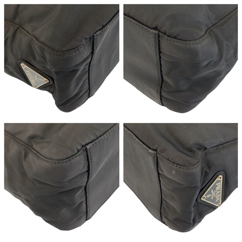 Prada Tessuto Triangle Logo Plate Black Silver Hardware Nylon Tote Bag Shoulder
