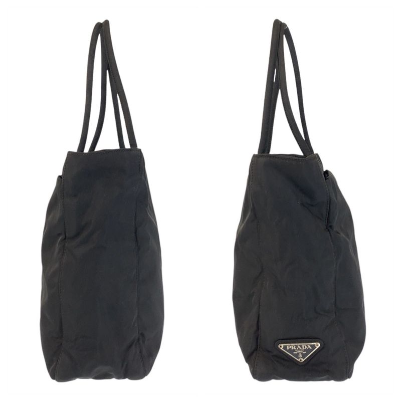Prada Tessuto Triangle Logo Plate Black Silver Hardware Nylon Tote Bag Shoulder
