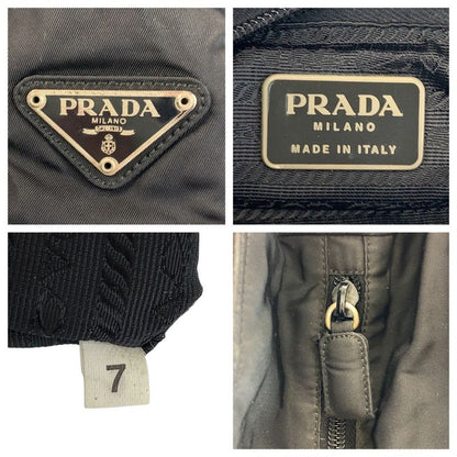Prada Tessuto Triangle Logo Plate Black Silver Hardware Nylon Tote Bag Shoulder
