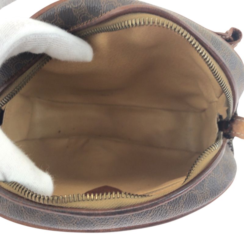 Celine Vintage Macadam Brown Gold Hardware PVC Shoulder Bag Pochette Women