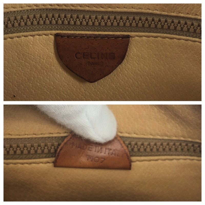 Celine Vintage Macadam Brown Gold Hardware PVC Shoulder Bag Pochette Women