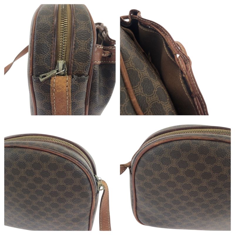 Celine Vintage Macadam Brown Gold Hardware PVC Shoulder Bag Pochette Women