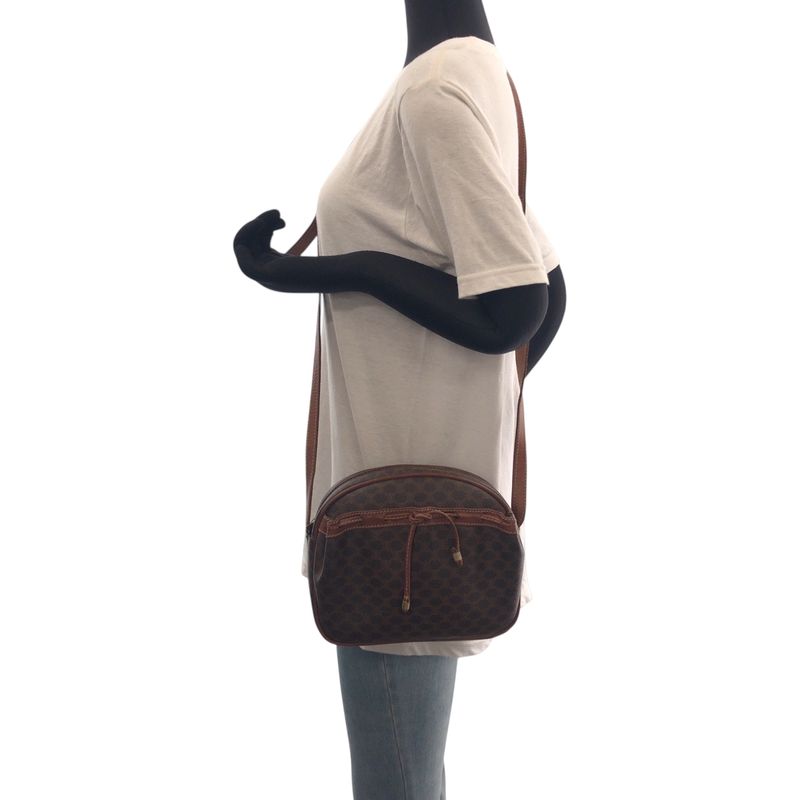 Celine Vintage Macadam Brown Gold Hardware PVC Shoulder Bag Pochette Women