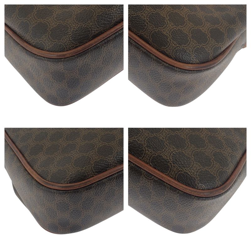 Celine Vintage Macadam Brown Gold Hardware PVC Shoulder Bag Pochette Women