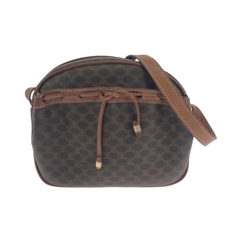 Celine Vintage Macadam Brown Gold Hardware PVC Shoulder Bag Pochette Women