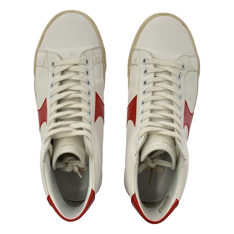 Celine - Triomphe Leather High Cut Sneakers Tr01m - 36 - White Red - Women's