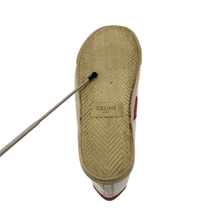 Celine - Triomphe Leather High Cut Sneakers Tr01m - 36 - White Red - Women's