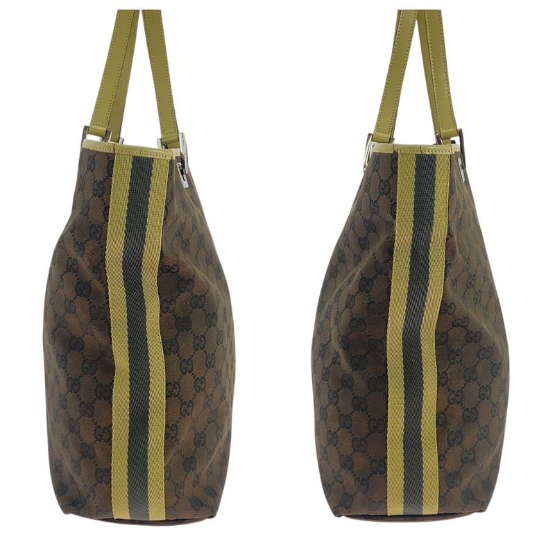 Gucci Brown Multicolor Silver Hardware GG Canvas Leather 31243 Tote Bag