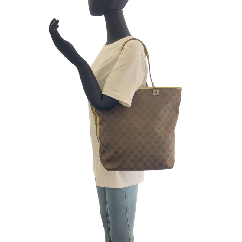 Gucci Brown Multicolor Silver Hardware GG Canvas Leather 31243 Tote Bag