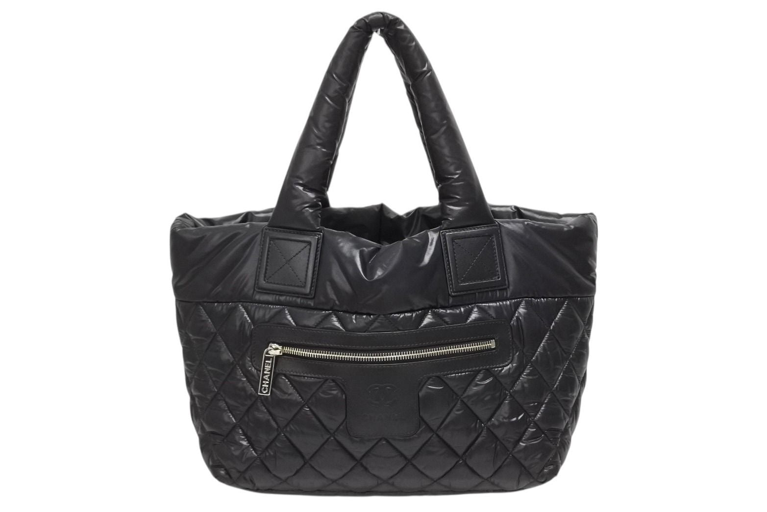 Chanel Coco Cocoon Small Tote Handbag CC Logo Black Silver