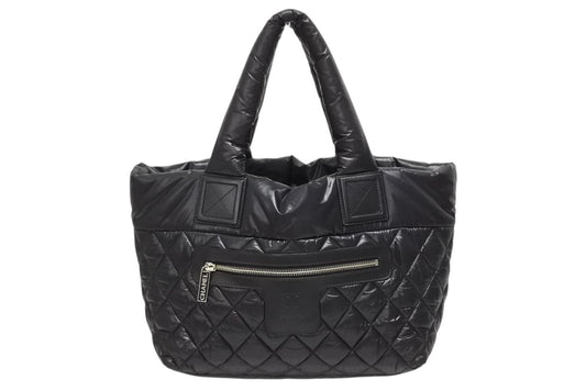 Chanel Coco Cocoon Small Tote Handbag CC Logo Black Silver