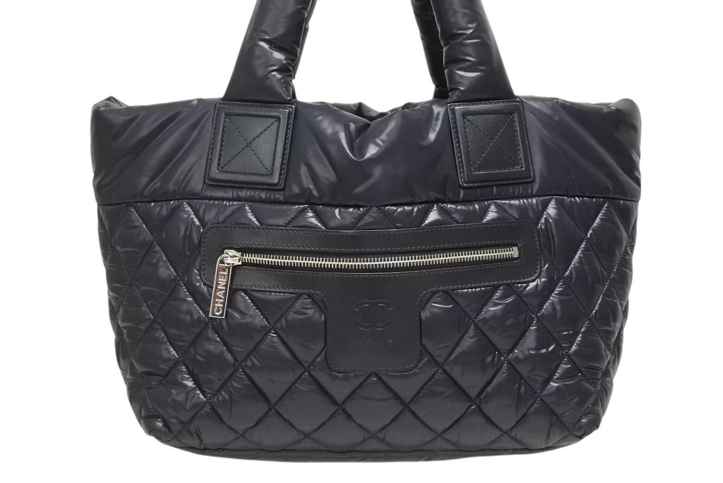 Chanel Coco Cocoon Small Tote Handbag CC Logo Black Silver — view 2
