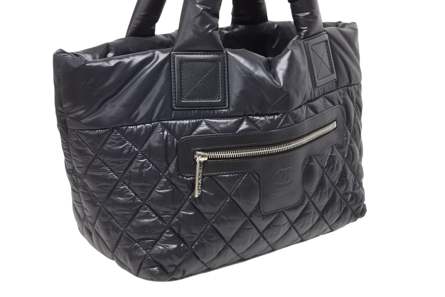 Chanel Coco Cocoon Small Tote Handbag CC Logo Black Silver — view 4
