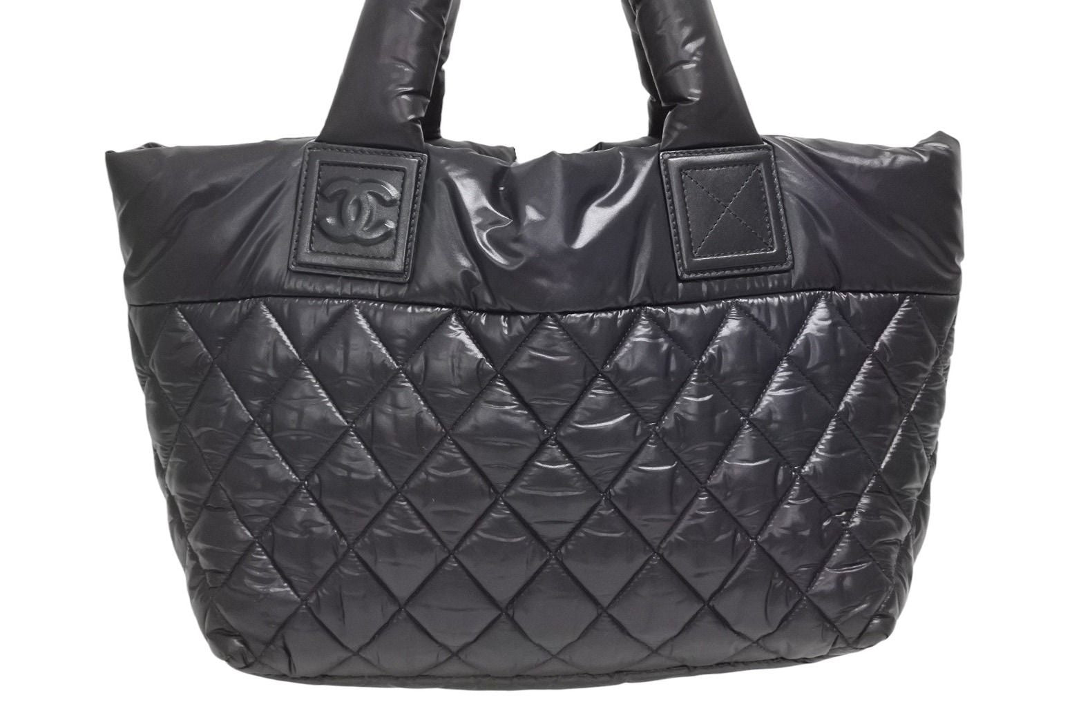 Chanel Coco Cocoon Small Tote Handbag CC Logo Black Silver — view 3