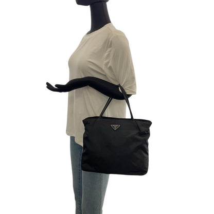 Prada Tessuto Triangle Logo Plate Black Silver Hardware Nylon Tote Bag Shoulder