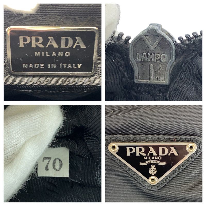 Prada Tessuto Triangle Logo Plate Black Silver Hardware Nylon Tote Bag Shoulder