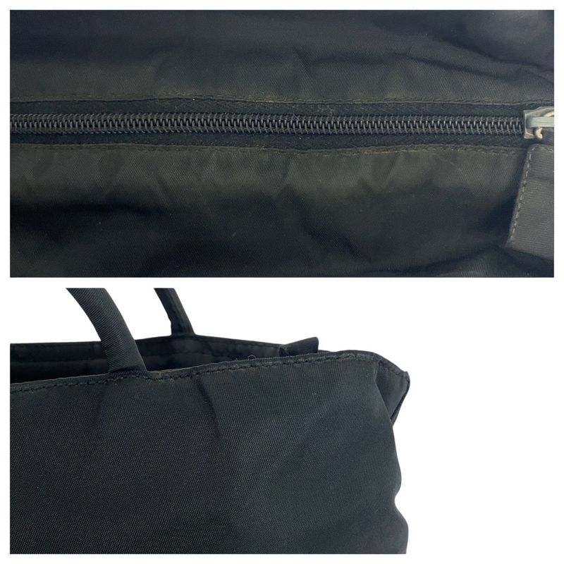Prada Tessuto Triangle Logo Plate Black Silver Hardware Nylon Tote Bag Shoulder
