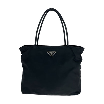 Prada Tessuto Triangle Logo Plate Black Silver Hardware Nylon Tote Bag Shoulder