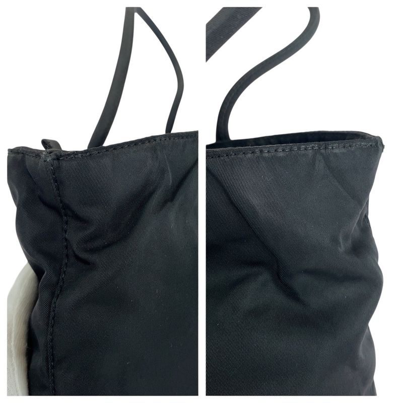 Prada Tessuto Triangle Logo Plate Black Silver Hardware Nylon Tote Bag Shoulder