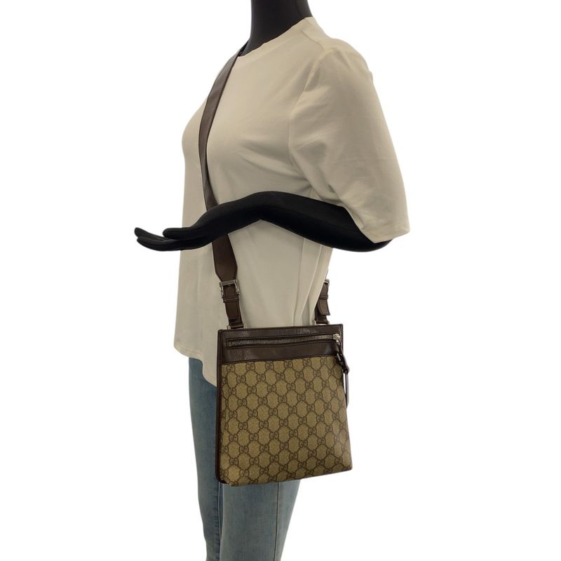 Gucci Beige Brown Silver Hardware GG Supreme Canvas Leather 92562 Shoulder Bag