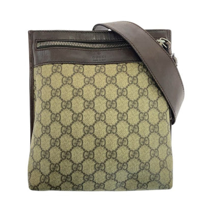 Gucci Beige Brown Silver Hardware GG Supreme Canvas Leather 92562 Shoulder Bag