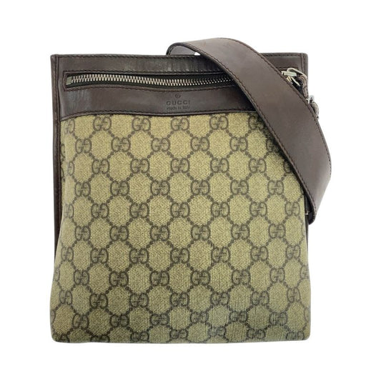 Gucci Beige Brown Silver Hardware GG Supreme Canvas Leather 92562 Shoulder Bag