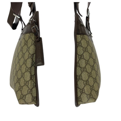 Gucci Beige Brown Silver Hardware GG Supreme Canvas Leather 92562 Shoulder Bag