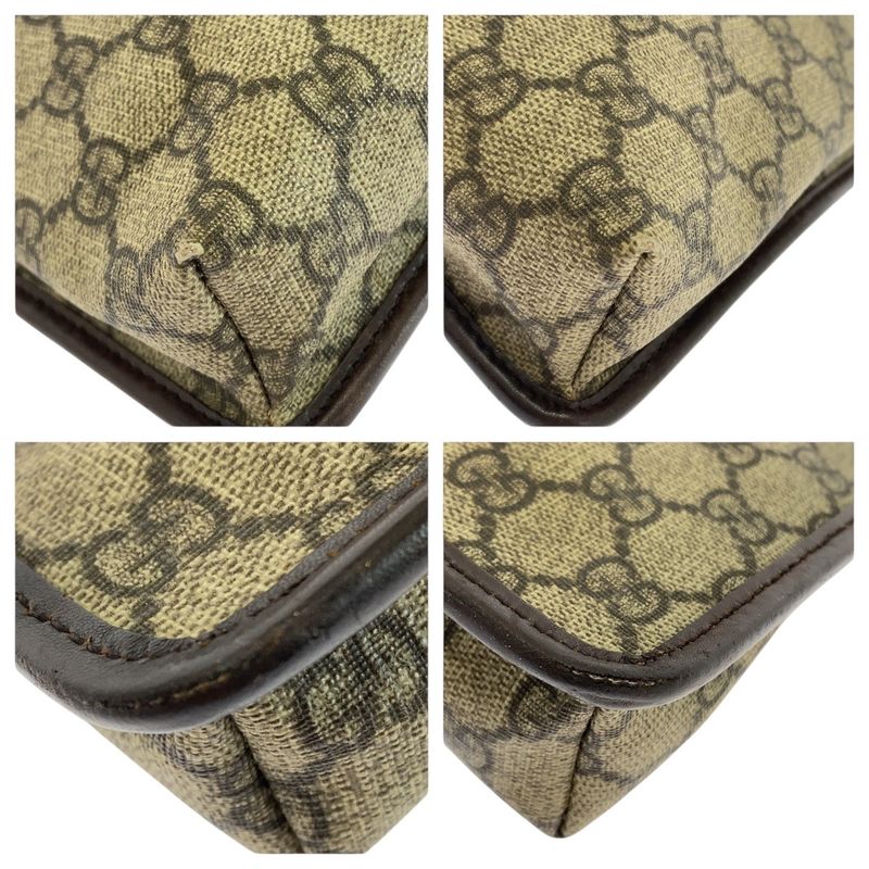 Gucci Beige Brown Silver Hardware GG Supreme Canvas Leather 92562 Shoulder Bag