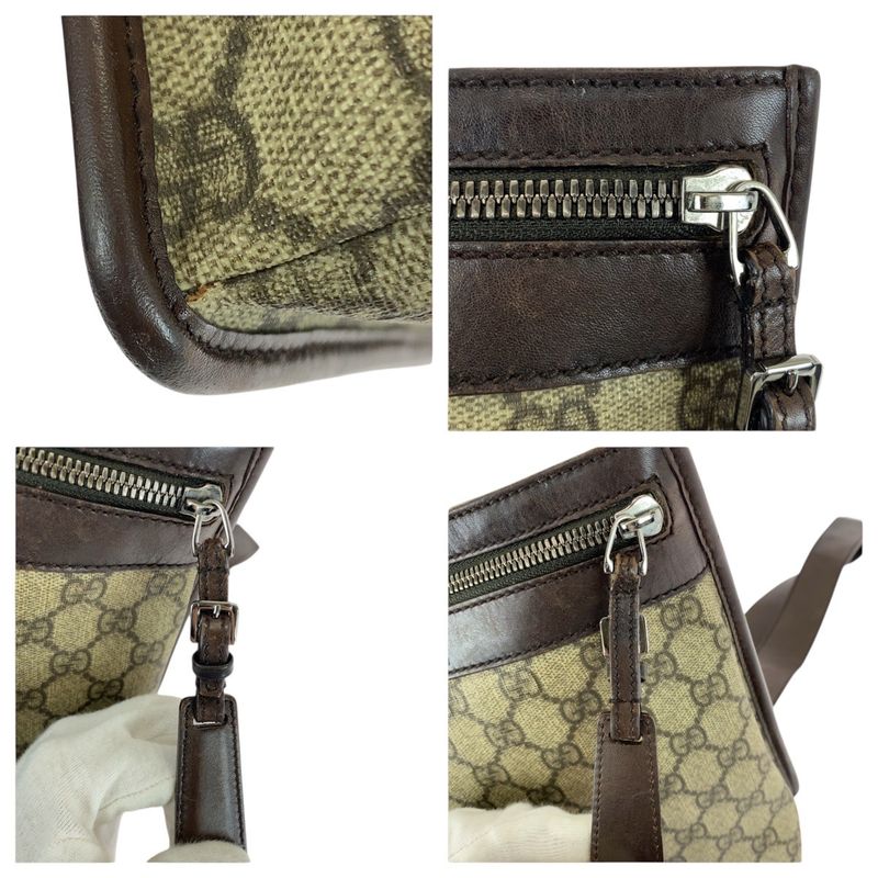 Gucci Beige Brown Silver Hardware GG Supreme Canvas Leather 92562 Shoulder Bag