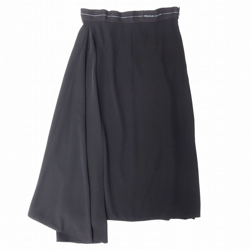 Prada Asymmetrical Pleated Skirt Long Length Logo Waist Made in Italy Bottoms