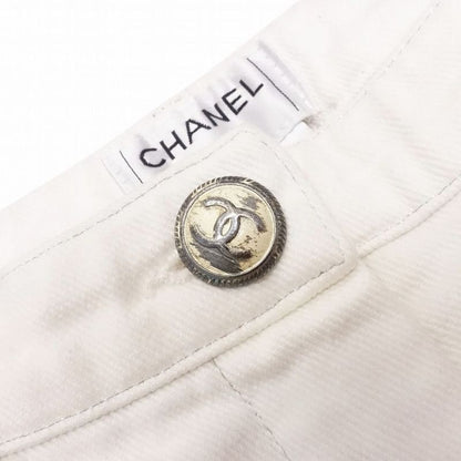 00s Chanel White Denim Pants Jeans Coco Mark Button Lame Stitching 34 XS White