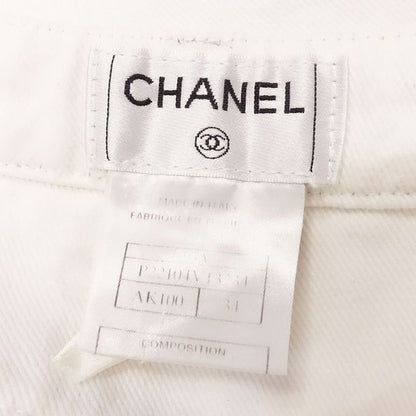 00s Chanel White Denim Pants Jeans Coco Mark Button Lame Stitching 34 XS White