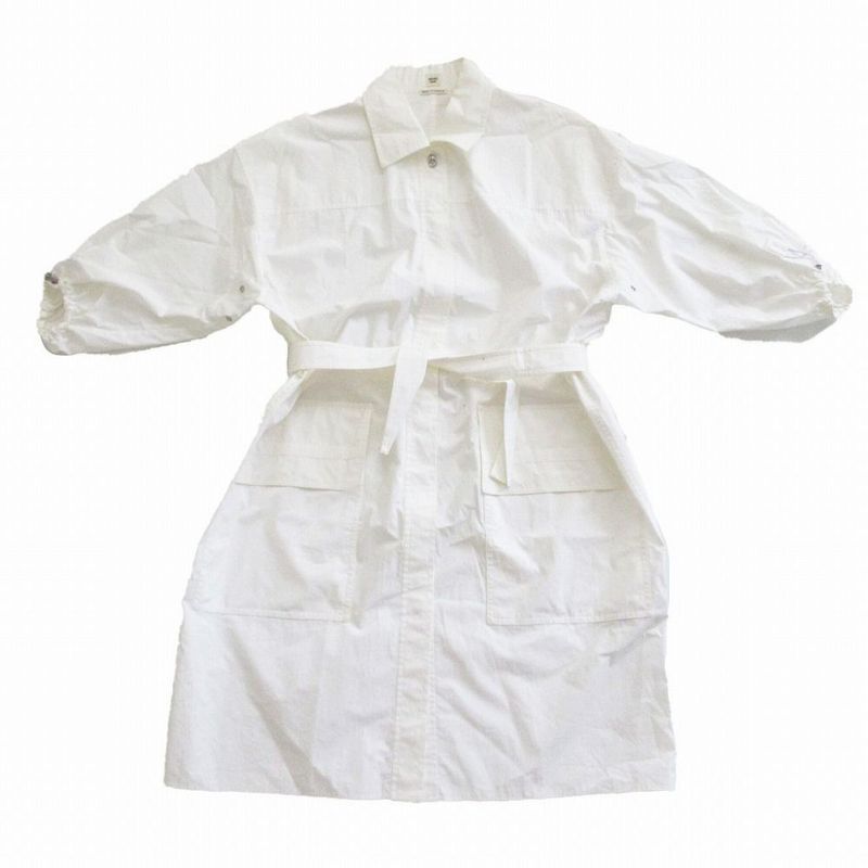 Hermes Cliquetis Button 2e0501dj Short Sleeve Shirt Dress Knee Length White