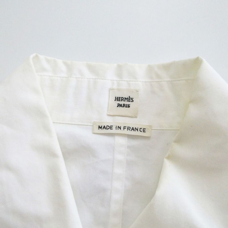 Hermes Cliquetis Button 2e0501dj Short Sleeve Shirt Dress Knee Length White