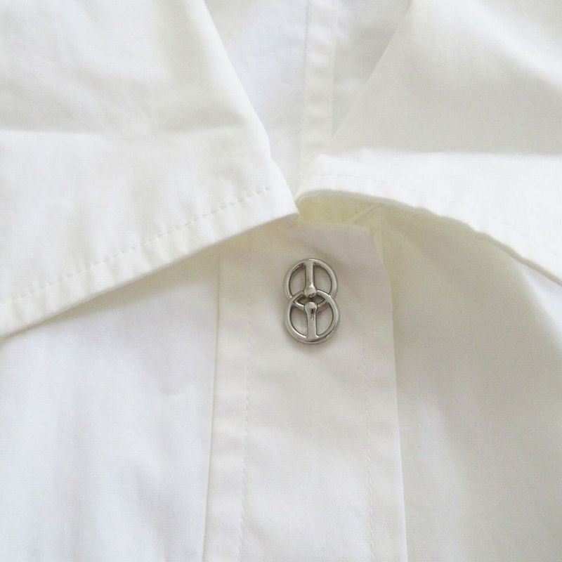 Hermes Cliquetis Button 2e0501dj Short Sleeve Shirt Dress Knee Length White