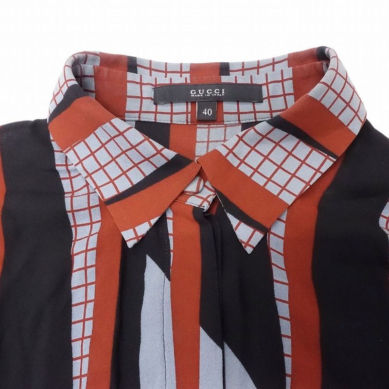 Gucci 100% Silk Blouse with All Over Pattern Shirt Long Sleeves Geometric