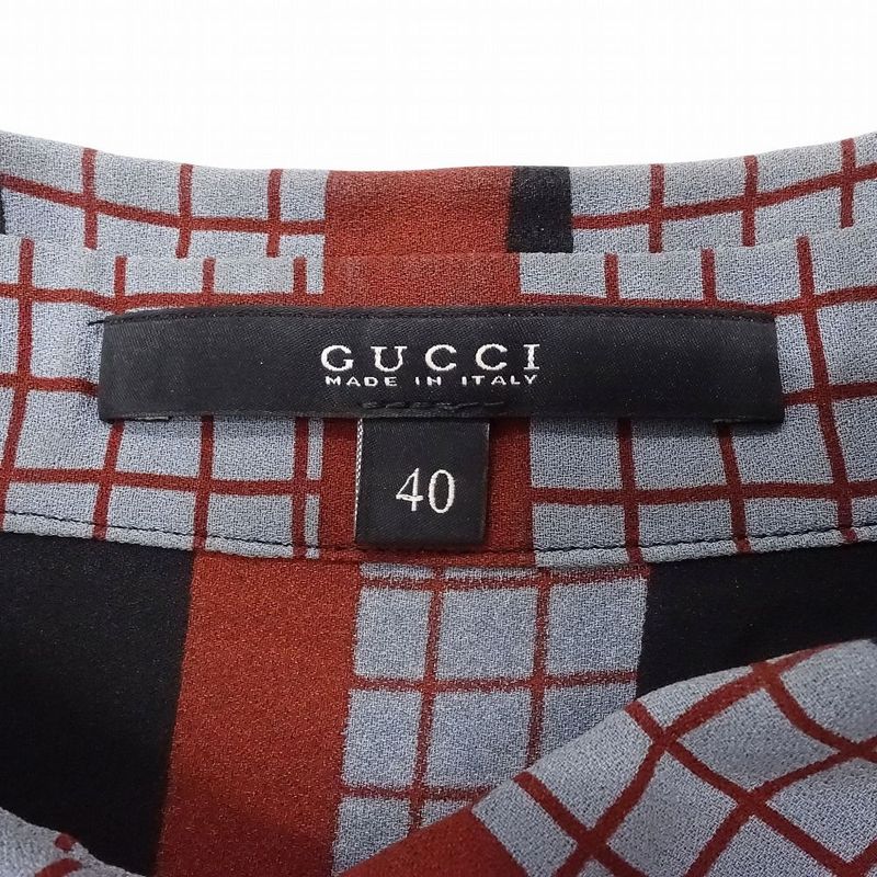 Gucci 100% Silk Blouse with All Over Pattern Shirt Long Sleeves Geometric