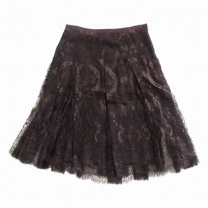 Hermes Lace Embroidery H Logo Flared Skirt Tok030 Brown Size M Women's
