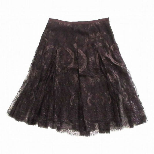 Hermes Lace Embroidery H Logo Flared Skirt Tok030 Brown Size M Women's