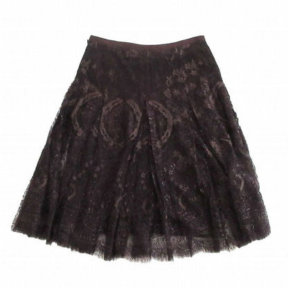 Hermes Lace Embroidery H Logo Flared Skirt Tok030 Brown Size M Women's