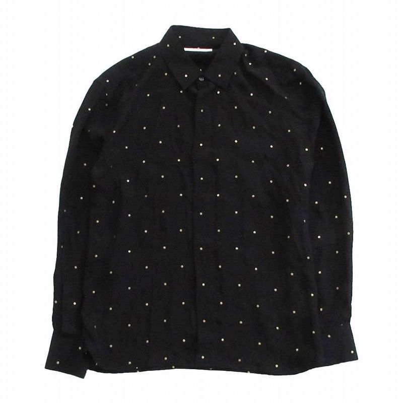 Saint Laurent Paris 22aw 646850 Y1f25 Gold Lame Dot Dress Long Sleeve Shirt