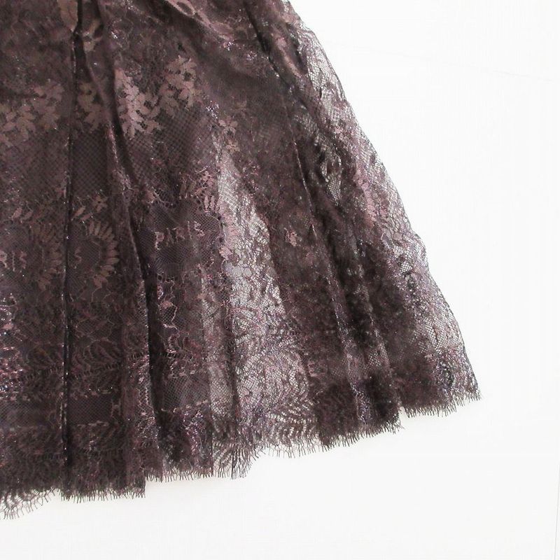 Hermes Lace Embroidery H Logo Flared Skirt Tok030 Brown Size M Women's