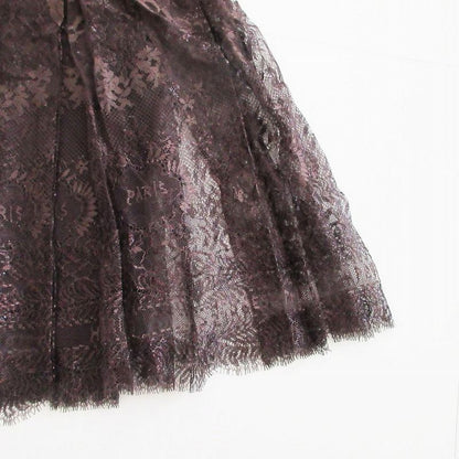 Hermes Lace Embroidery H Logo Flared Skirt Tok030 Brown Size M Women's