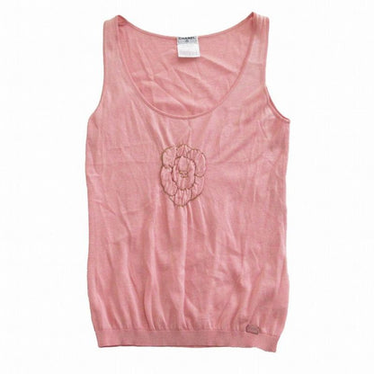 Chanel P20546v01226 03c Camellia Coco Logo Tank Top Sleeveless Top Pink Size M