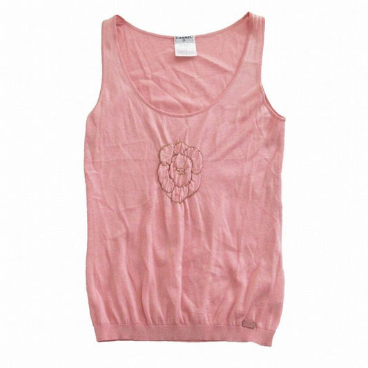 Chanel P20546v01226 03c Camellia Coco Logo Tank Top Sleeveless Top Pink Size M