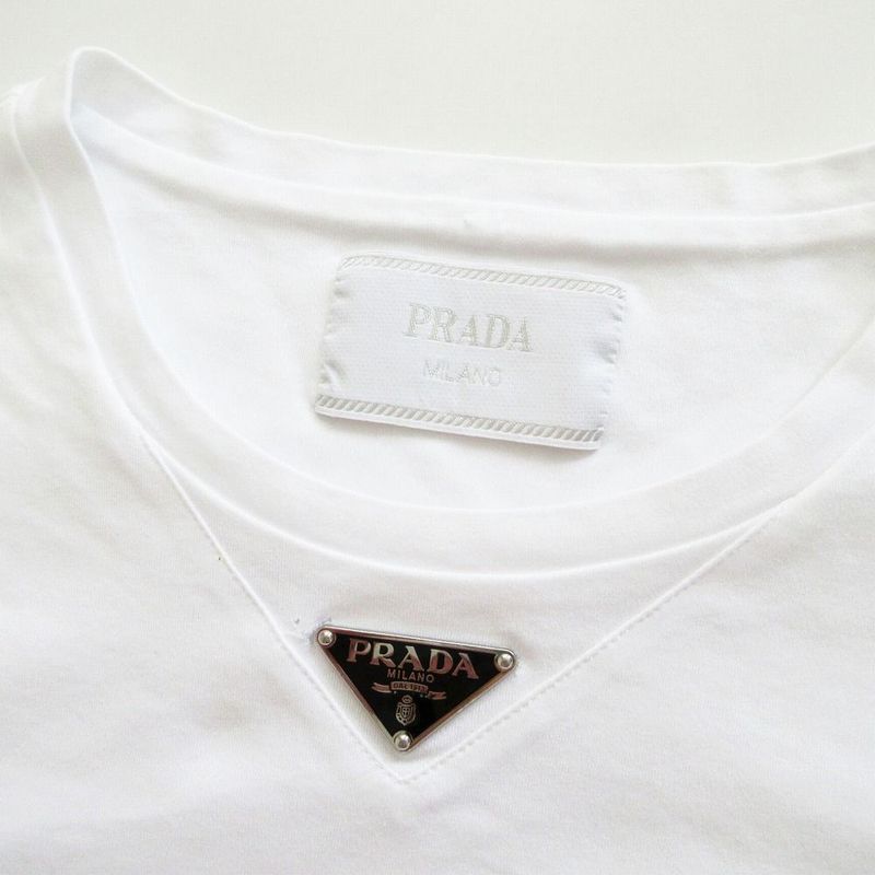 Prada 23ss Cotton Short Sleeves Logo Tee Triangle Logo Plate Short Sleeve Tee