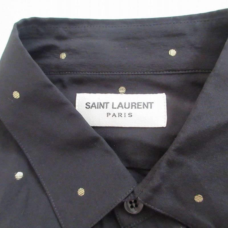 Saint Laurent Paris 22aw 646850 Y1f25 Gold Lame Dot Dress Long Sleeve Shirt