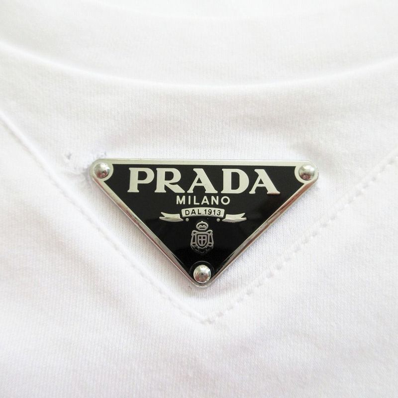 Prada 23ss Cotton Short Sleeves Logo Tee Triangle Logo Plate Short Sleeve Tee